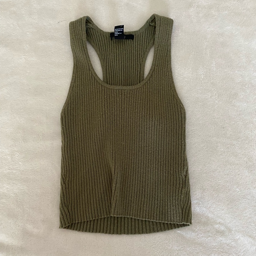 Green ribbed soft tank top